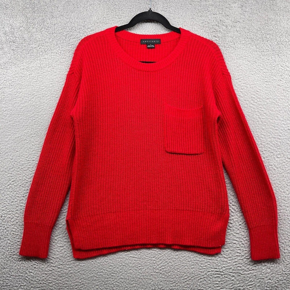 Sanctuary Womens Sweater Red Long Sleeve Scoop Neck Knit Pocket Acrylic Size S